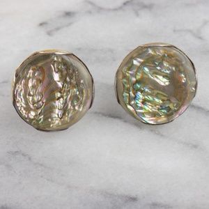 VTG Earrings Abalone Sterling Silver Screw Back